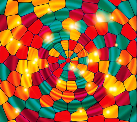 Vibrant abstract pattern of colorful, irregular shapes with glowing highlights, designed as an HD PC desktop wallpaper and background.