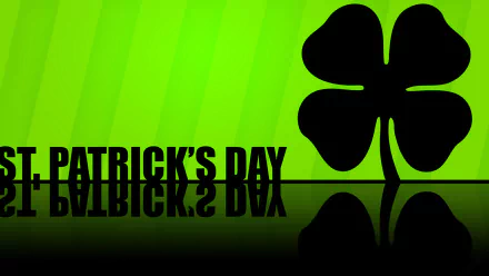 HD PC desktop wallpaper/background: black shamrock silhouette and reflected ST. PATRICK'S DAY text on a bright green striped background, holiday St. Patrick's Day.