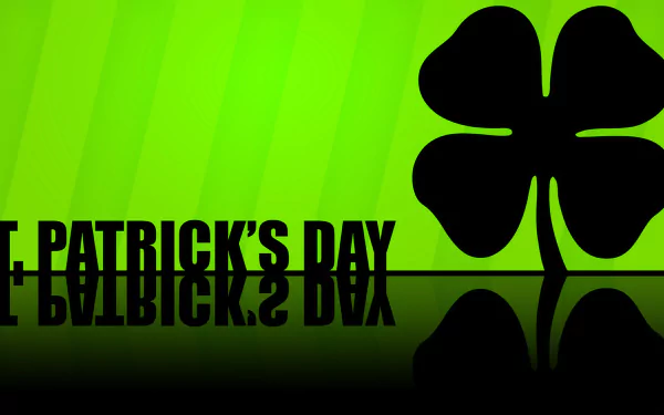 HD PC desktop wallpaper/background: black shamrock silhouette and reflected ST. PATRICK'S DAY text on a bright green striped background, holiday St. Patrick's Day.