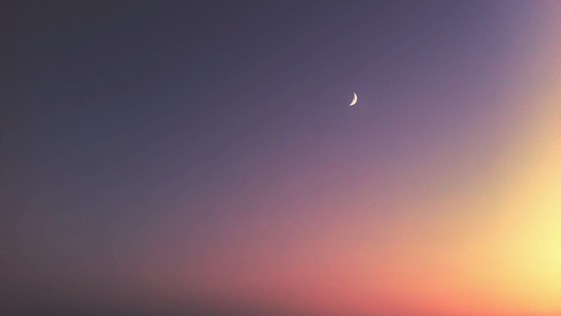 HD PC desktop wallpaper and background: crescent moon against a gradient dusk sky of purple and orange, a serene, minimalist nature scene.