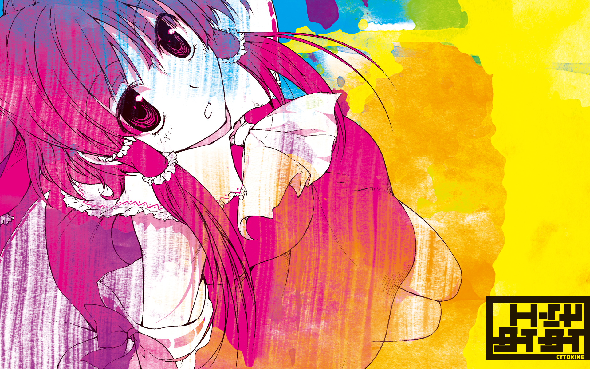 Reimu Hakurei surrounded by vivid colors.