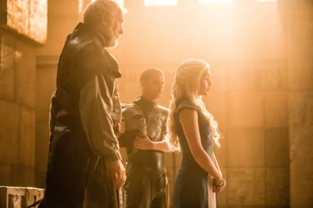 Emilia Clarke Jacob Anderson Ian McElhinney Daenerys Targaryen Grey Worm Barristan Selmy TV Show Game Of Thrones HD Desktop Wallpaper | Background Image