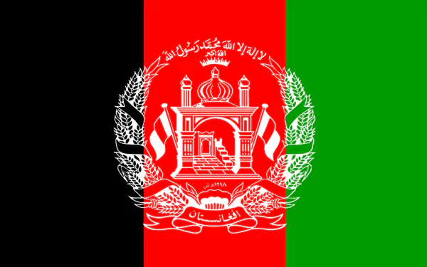 High-definition wallpaper featuring the flag of Afghanistan, showcasing its distinct black, red, and green stripes with the national emblem in the center.
