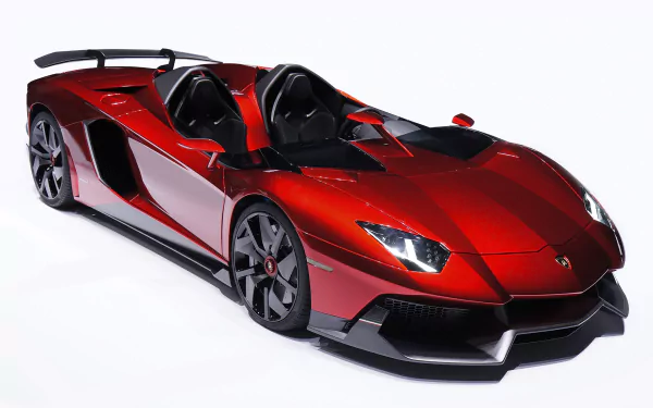 HD PC desktop wallpaper featuring a sleek red Lamborghini Aventador J, showcasing its sharp design and luxury vehicle appeal.