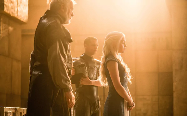 Emilia Clarke Jacob Anderson Ian McElhinney Daenerys Targaryen Grey Worm Barristan Selmy TV Show Game Of Thrones HD Desktop Wallpaper | Background Image