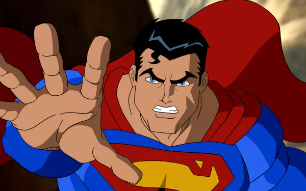 HD PC desktop wallpaper featuring Superman from the movie Superman/Batman: Public Enemies in a dynamic pose with intense expression.