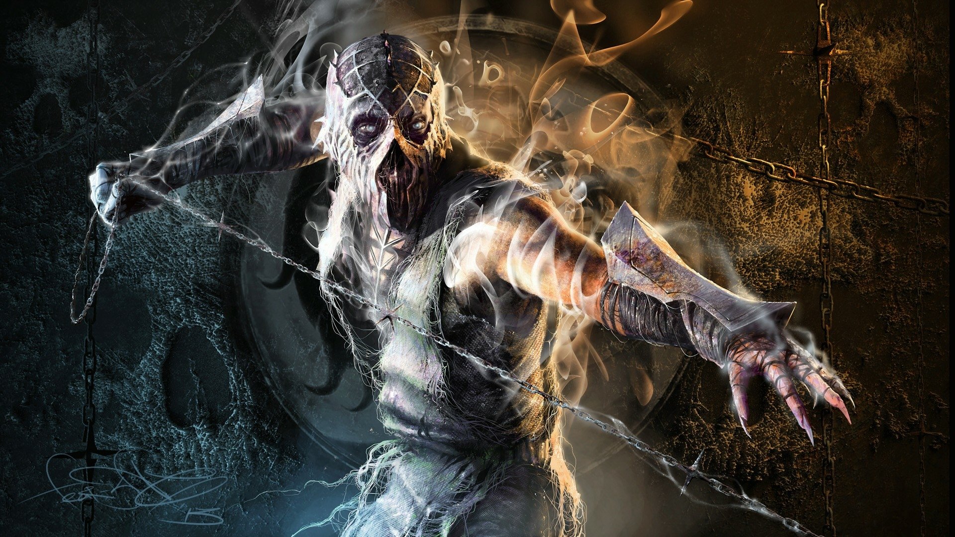 HD desktop wallpaper featuring a character from Mortal Kombat X, showcasing intense, dynamic energy.