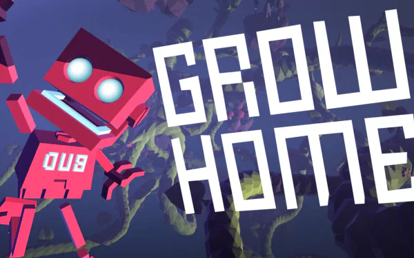 HD desktop wallpaper featuring the robot character from the game Grow Home on an adventure-filled backdrop.