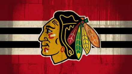 HD PC desktop wallpaper featuring the Chicago Blackhawks logo on a textured red background with black and white horizontal stripes.