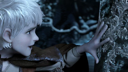 Jack Frost from the movie Rise of the Guardians gazes curiously at an ornate tree, capturing the magic and wonder of winter in this HD wallpaper background.