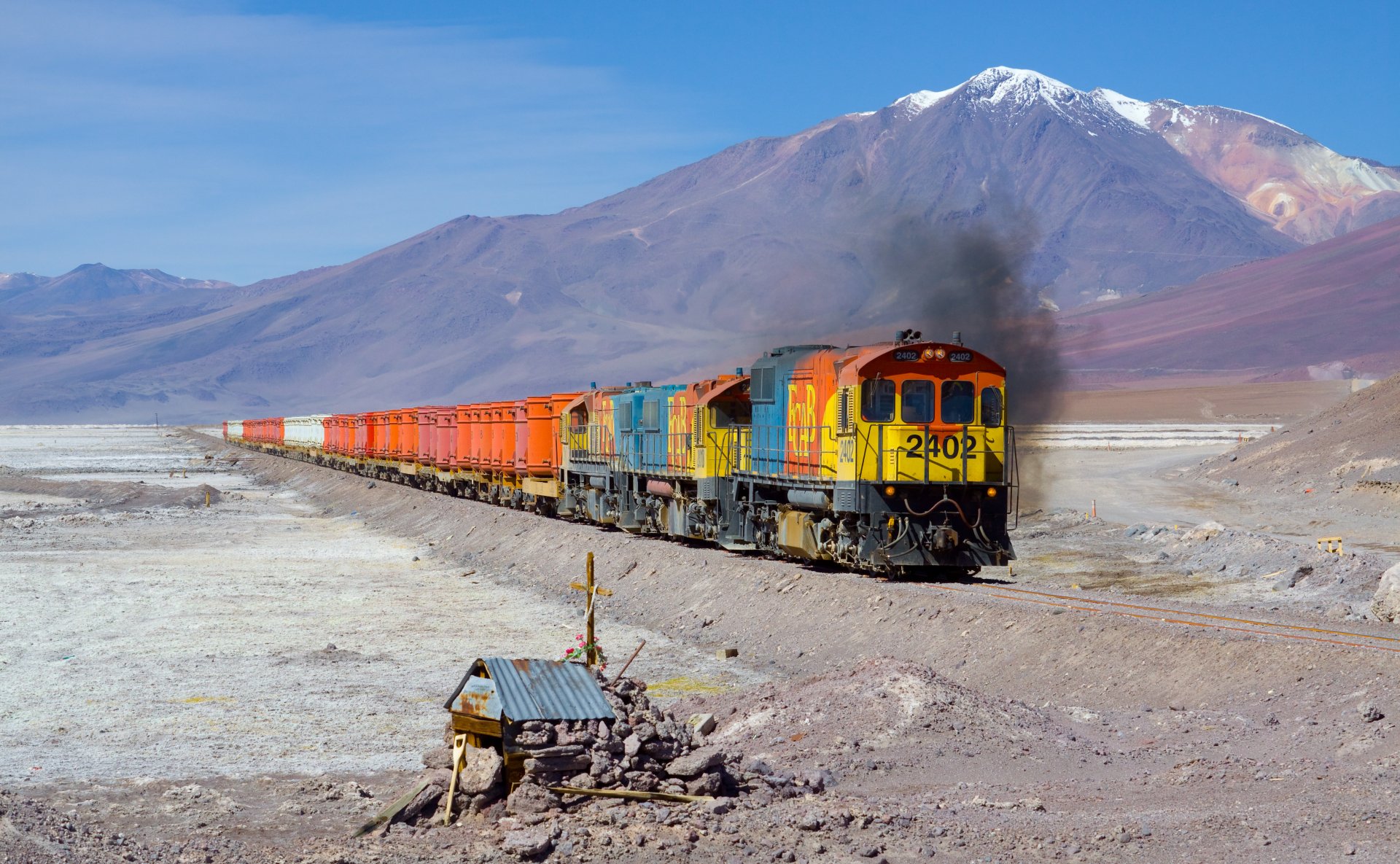 4K Ultra HD Wallpaper — Desert Freight Train Across Mountain Plains ...