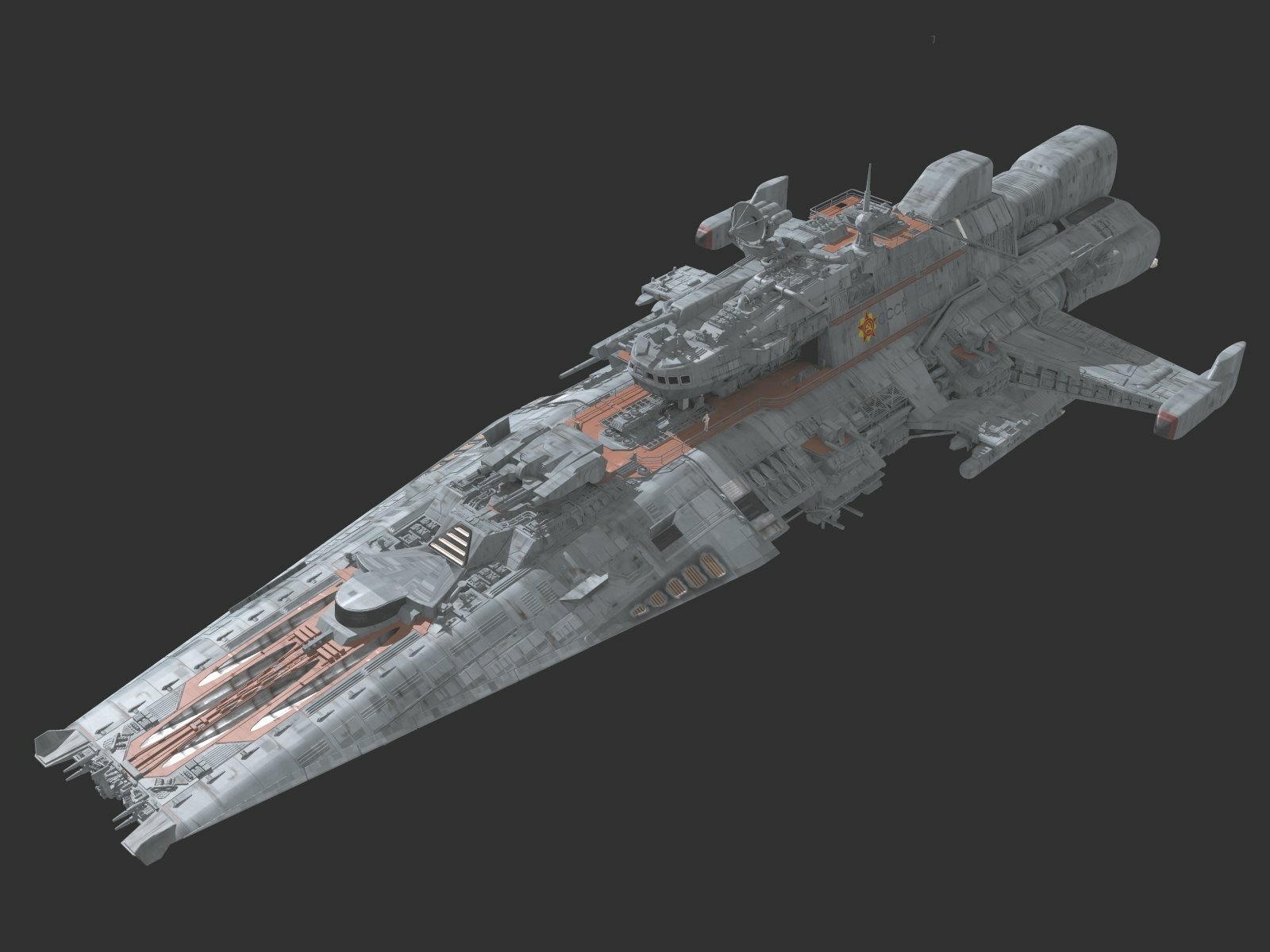 A stunning HD desktop wallpaper featuring a detailed starship design from the Sci-Fi universe of Star Wars, showcasing intricate textures and futuristic elements.