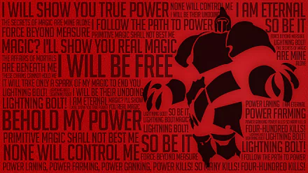 HD PC desktop wallpaper featuring Xerath from League of Legends, with bold red and black text highlighting his power and magic themes.