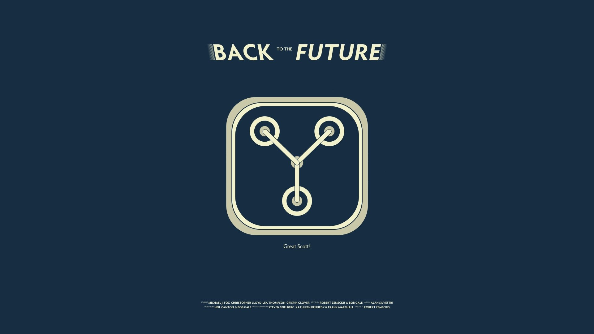Minimalist 4K Ultra HD desktop wallpaper featuring the iconic flux capacitor design from the movie Back To The Future on a dark background.