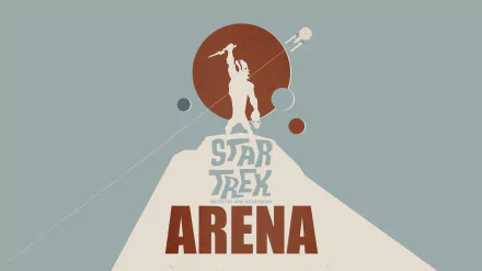 Retro-style Star Trek: The Original Series poster — silhouetted figure atop a ramp with raised phaser, planets and Enterprise silhouette; 4K Ultra HD PC desktop wallpaper.