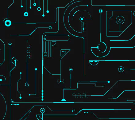 HD desktop wallpaper featuring a sleek, futuristic technology circuit pattern with glowing blue lines on a dark background.