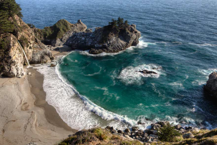 waterfall California sea McWay Falls seashore nature big sur HD Desktop Wallpaper | Background Image