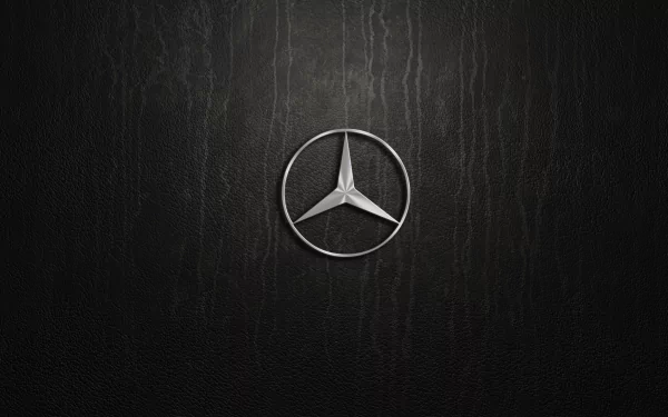 HD PC desktop wallpaper featuring the silver Mercedes-Benz logo centered on a textured black background, highlighting the iconic vehicle brand emblem.