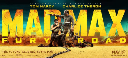 HD PC desktop wallpaper featuring Tom Hardy as Max Rockatansky and Charlize Theron as Imperator Furiosa from the movie Mad Max: Fury Road.