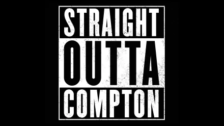 HD desktop wallpaper featuring the iconic logo from the movie Straight Outta Compton, showcasing bold white text on a black background.