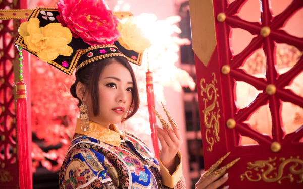 Chinese traditional costume Taiwanese woman Qián Fūrén HD Desktop Wallpaper | Background Image