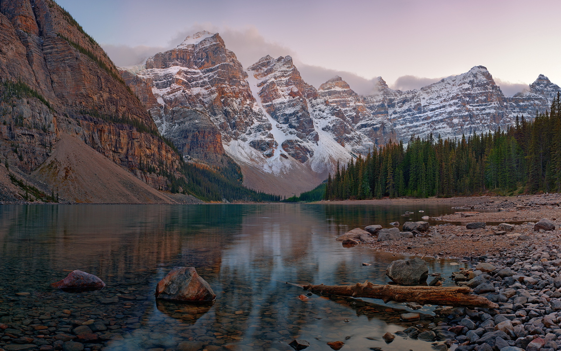 Banff National Park Moraine Lake Dusk Panorama by Paul Bruins