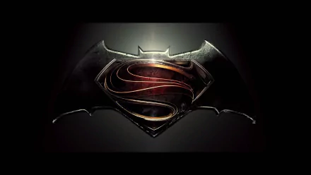 HD desktop wallpaper featuring the combined Batman and Superman logo from the movie Batman V Superman: Dawn of Justice, set against a dark background.