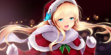 A festive anime illustration featuring Sena Kashiwazaki, a blonde girl with blue eyes, wearing a Christmas outfit and scarf, radiating holiday cheer in a vibrant HD background.