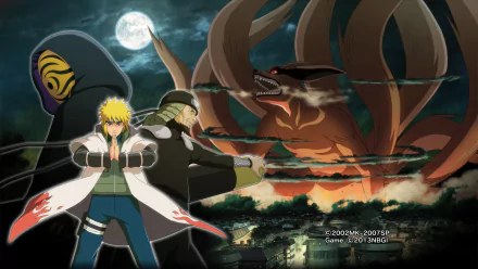 Dynamic HD wallpaper featuring Naruto Uzumaki from the video game Naruto Shippuden: Ultimate Ninja Storm 3, set against a dramatic battle scene with powerful adversaries.