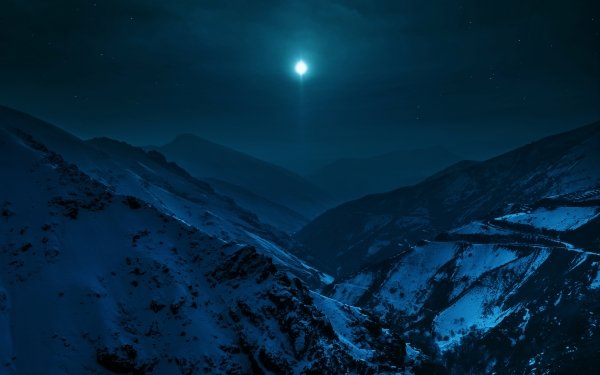 Aarde/Natuur Berg Bergen Maan Snow Nacht Lucht Natuur Landschap HD Wallpaper | Achtergrond