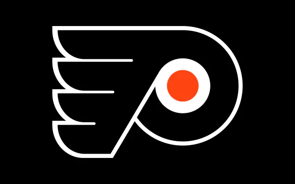 Philadelphia Flyers logo: white-outlined orange emblem on black background, 8K Ultra HD PC desktop wallpaper and sports background