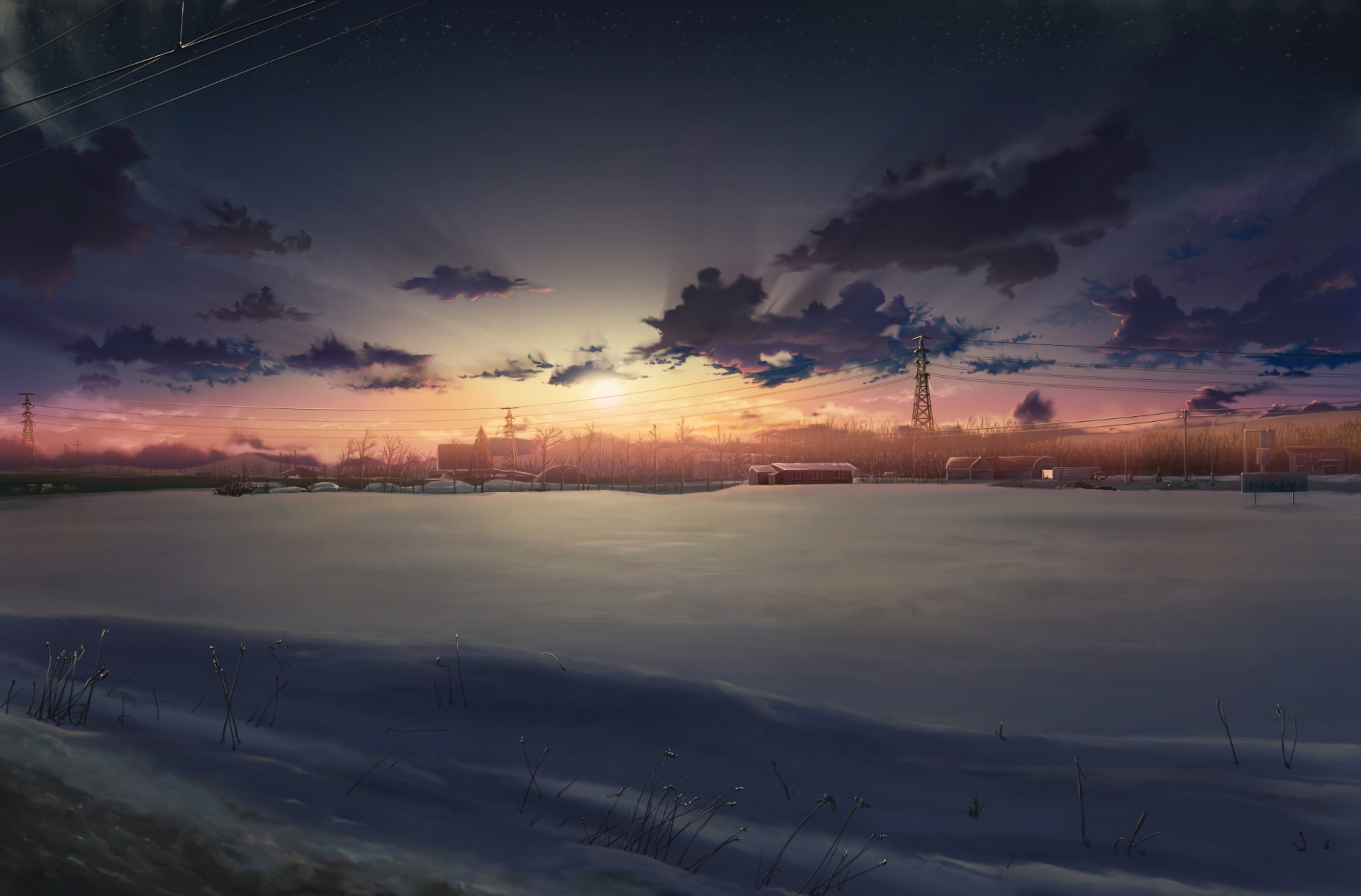 Download Sun Snow Cloud Landscape Anime Winter Anime Landscape  HD Wallpaper by りびしぃ