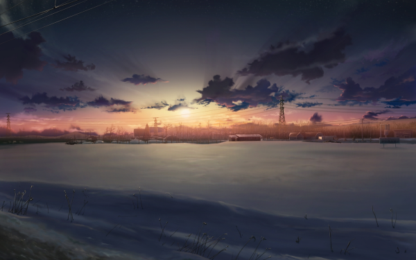 Anime Winter Landscape Cloud Snow Sun HD Wallpaper | Background Image