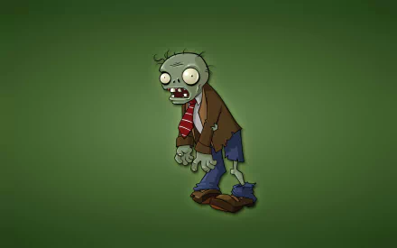 Minimalist HD PC desktop wallpaper featuring a zombie character from the video game Plants vs. Zombies, set against a solid green background.