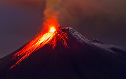  Eruption of the volcano with molten lava