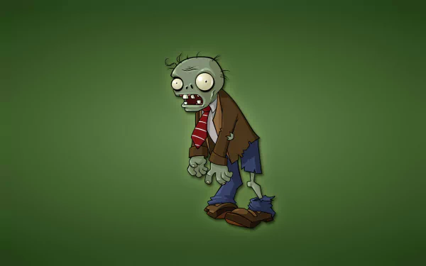 Minimalist HD PC desktop wallpaper featuring a zombie character from the video game Plants vs. Zombies, set against a solid green background.