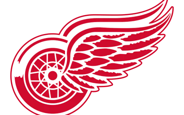 Detroit Red Wings logo in red and white on a dark gradient — 8K Ultra HD sports PC desktop wallpaper/background.