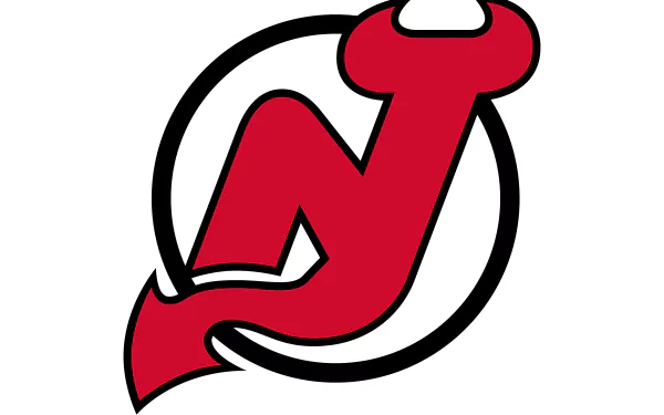 New Jersey Devils logo in bold red and black, designed as an 8K Ultra HD sports wallpaper for PC desktops.