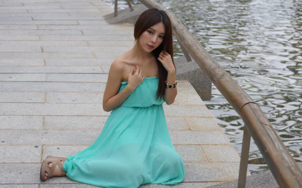 Hong Kong water hair face bracelet dress Taiwanese asian model Julie Chang woman Zhang Qi Jun HD Desktop Wallpaper | Background Image