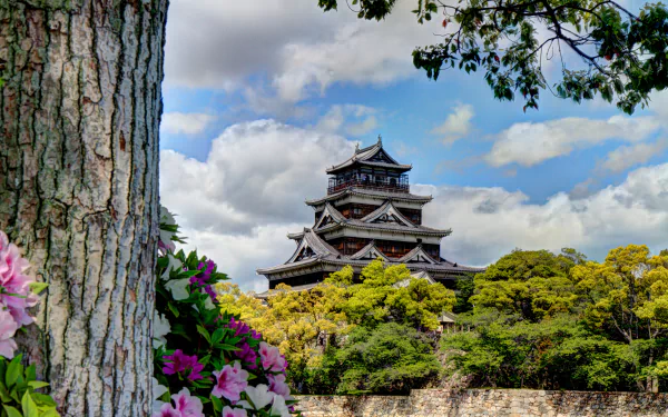 flower tree castle yamaguchi prefecture hiroshima man made Hiroshima Castle HD Desktop Wallpaper | Background Image