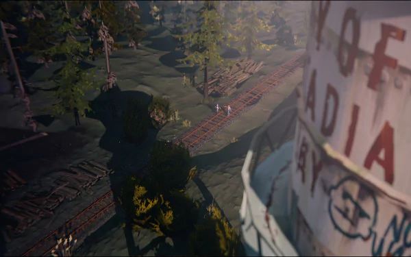 A stunning 4K Ultra HD wallpaper featuring a scene from the video game Life Is Strange, showcasing lush trees and a weathered water tower in a dramatic landscape.