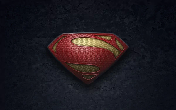 A striking HD wallpaper featuring the iconic Superman logo from the movie Man of Steel, set against a dark textured background.