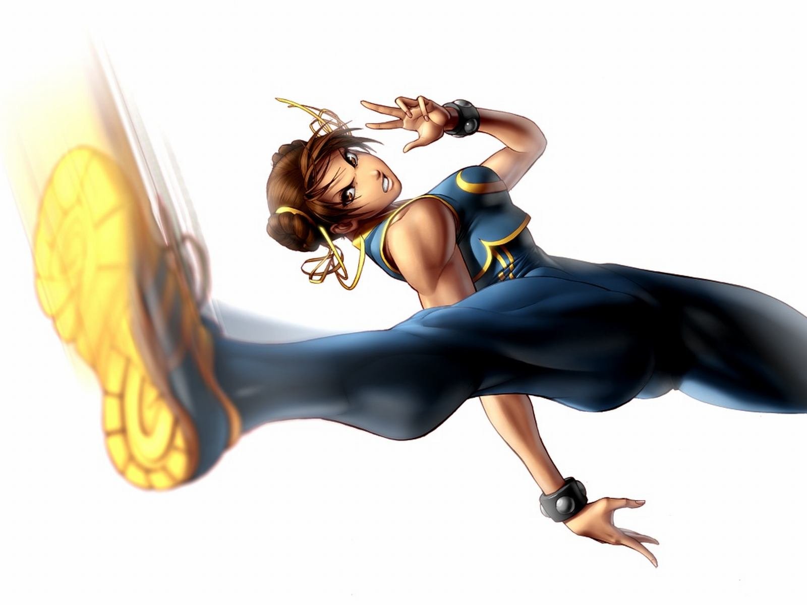 HD desktop wallpaper and background featuring a dynamic shot of a Street Fighter character executing a high kick, showcasing action and intensity from the iconic video game series.