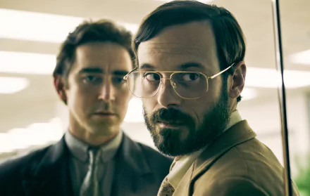 HD wallpaper of characters from Halt And Catch Fire, featuring actors Scoot McNairy and Lee Pace in character.