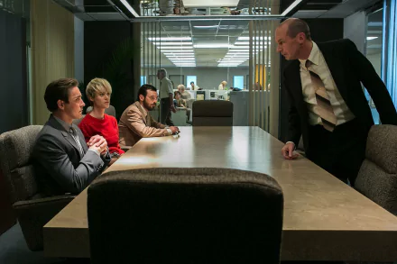 HD desktop wallpaper and background featuring characters from Halt And Catch Fire in a tense office meeting scene.