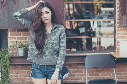 khaki asian model woman Kookai HD Desktop Wallpaper | Background Image