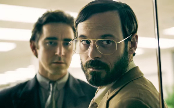 HD wallpaper of characters from Halt And Catch Fire, featuring actors Scoot McNairy and Lee Pace in character.