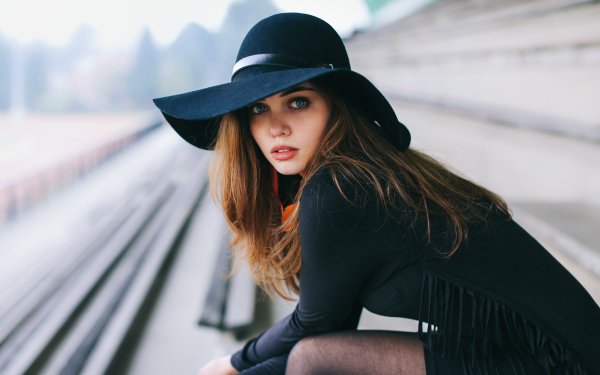 Women Model Brunette Hat Blue Eyes HD Wallpaper | Background Image