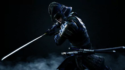HD desktop wallpaper featuring a fantasy samurai warrior wielding a sword against a dark background.