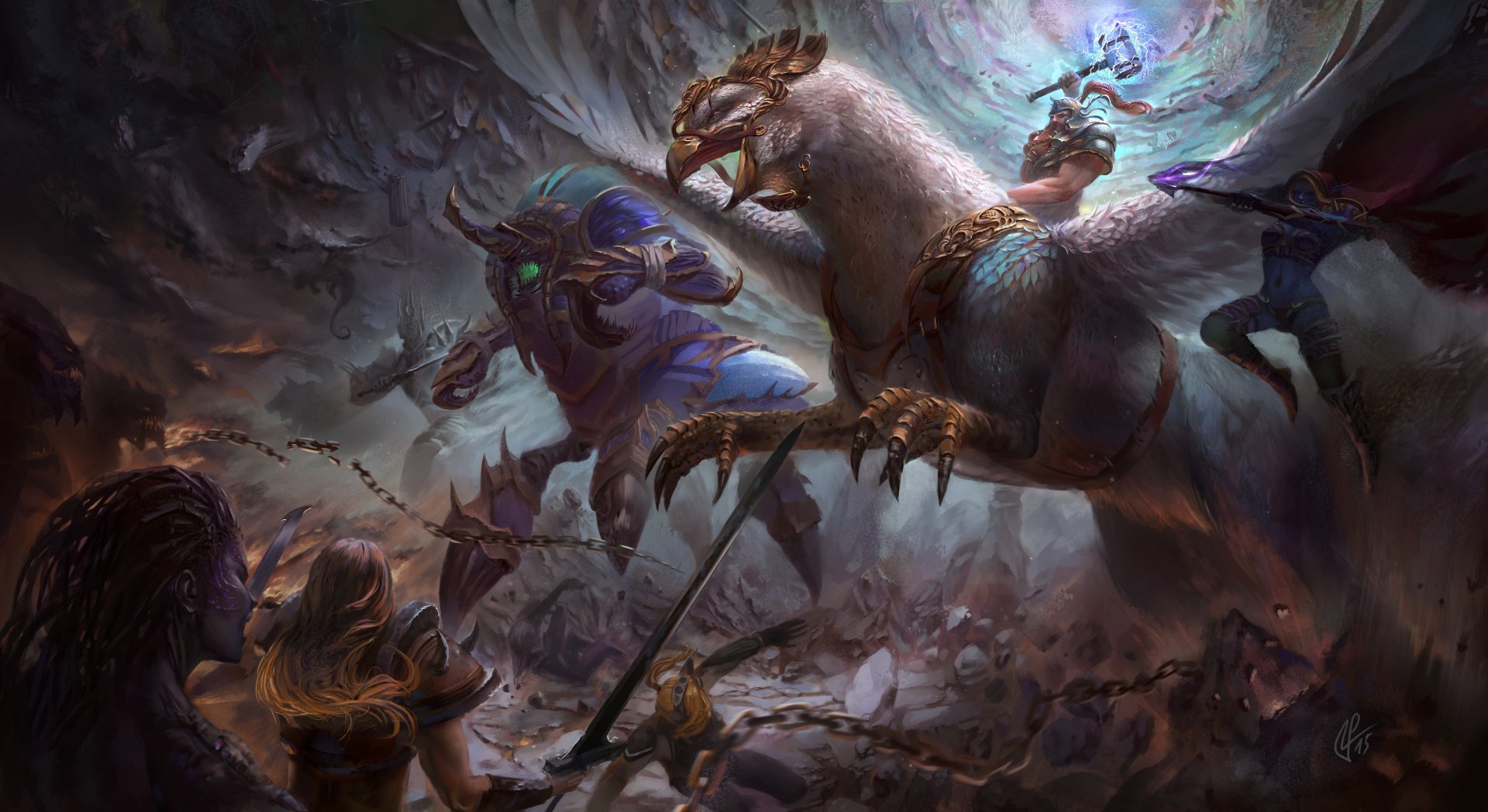 Epic battle scene from Heroes of the Storm, captured in stunning 8K Ultra HD, featuring detailed characters and dynamic action for PC desktop wallpaper.